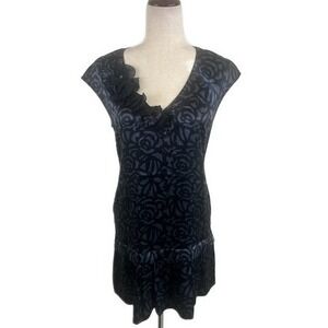 Rebecca Taylor 100% Silk Dress Rose Print Ruffle Detail Party Cocktail Size 4